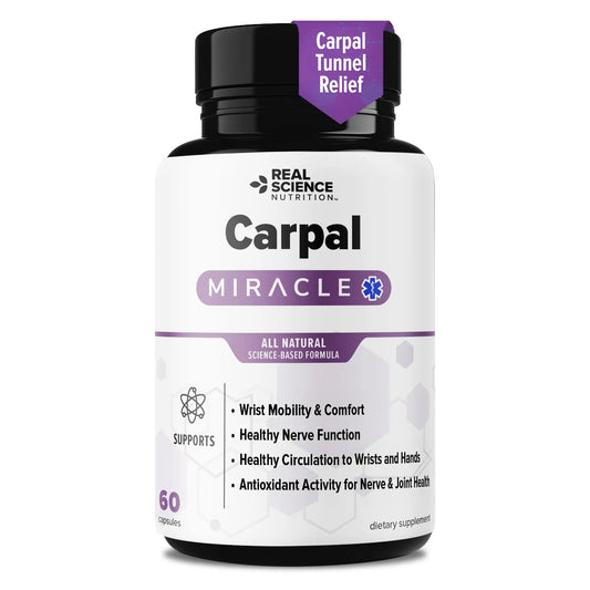 Real Science Carpal Miracle – All Natural Carpal Tunnel Relief & Wrist Support Supplement with Vitamins B6, B12, C, D, K + GABA – Hand & Nerve Comfort – Made in USA, 60 Caps Real Science NutritionAU supplements