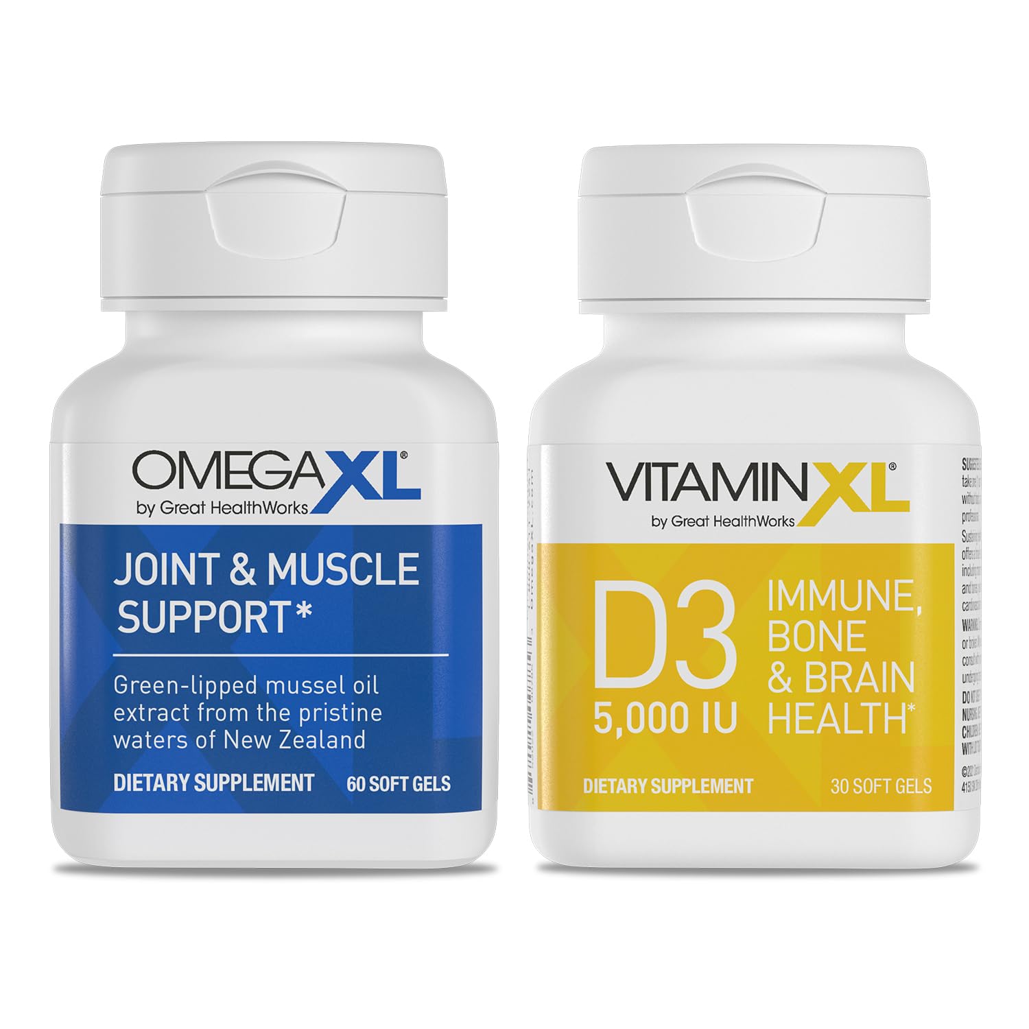 OmegaXL Joint Support Supplement - 60 Softgels & VitaminXL D3 High Potency Daily Vitamin D 5000 IU 125mcg Immune Support Supplement (30 Softgels) - 2 Pack OmegaXL Au supplements