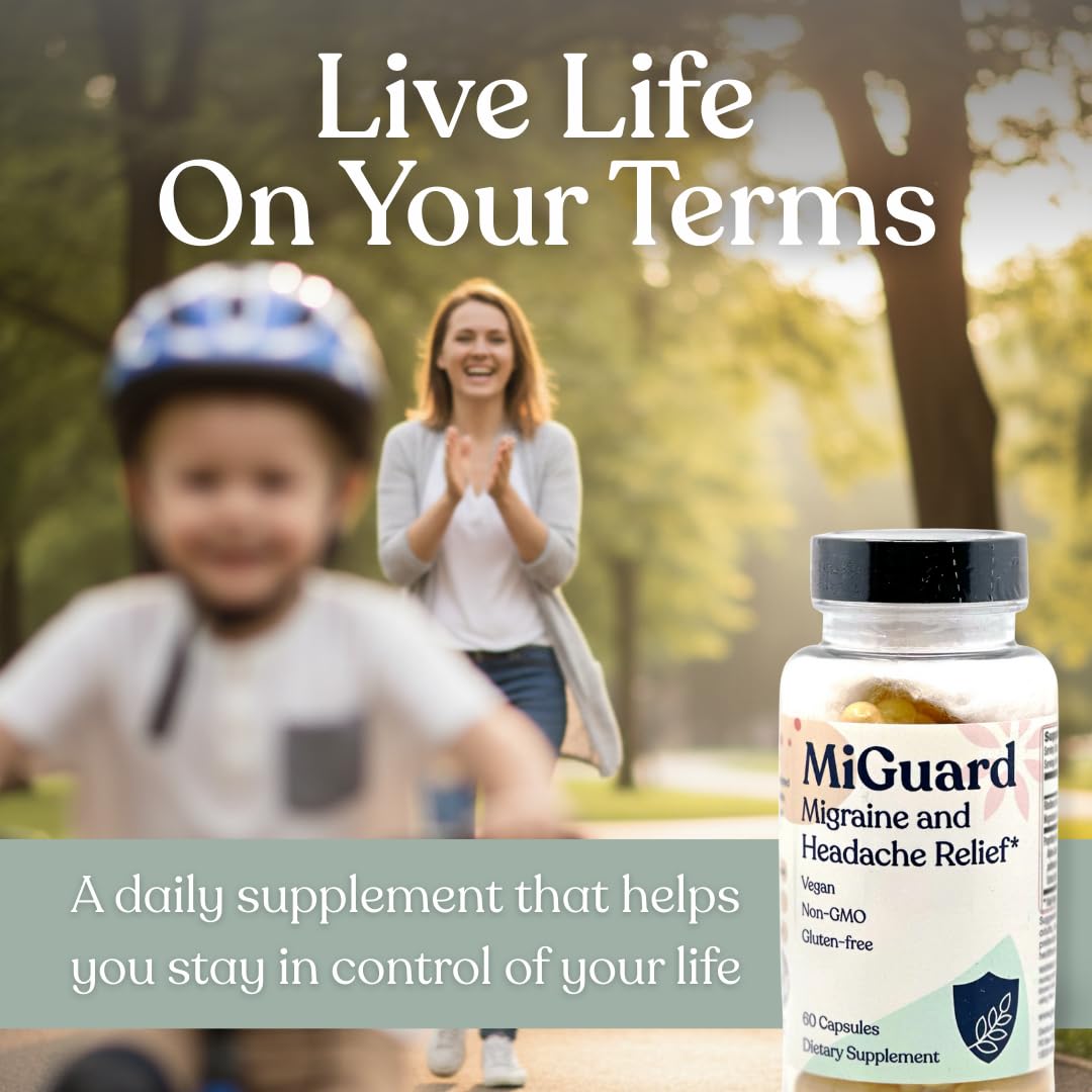 Headache and Migraine Relief Supplements - Drug Free Migraine Prevention Supplement - Natural Supplements for Migraine Headaches - Helps Reduce Frequency & Severity (60 Capsules) MIGUARD Au supplements