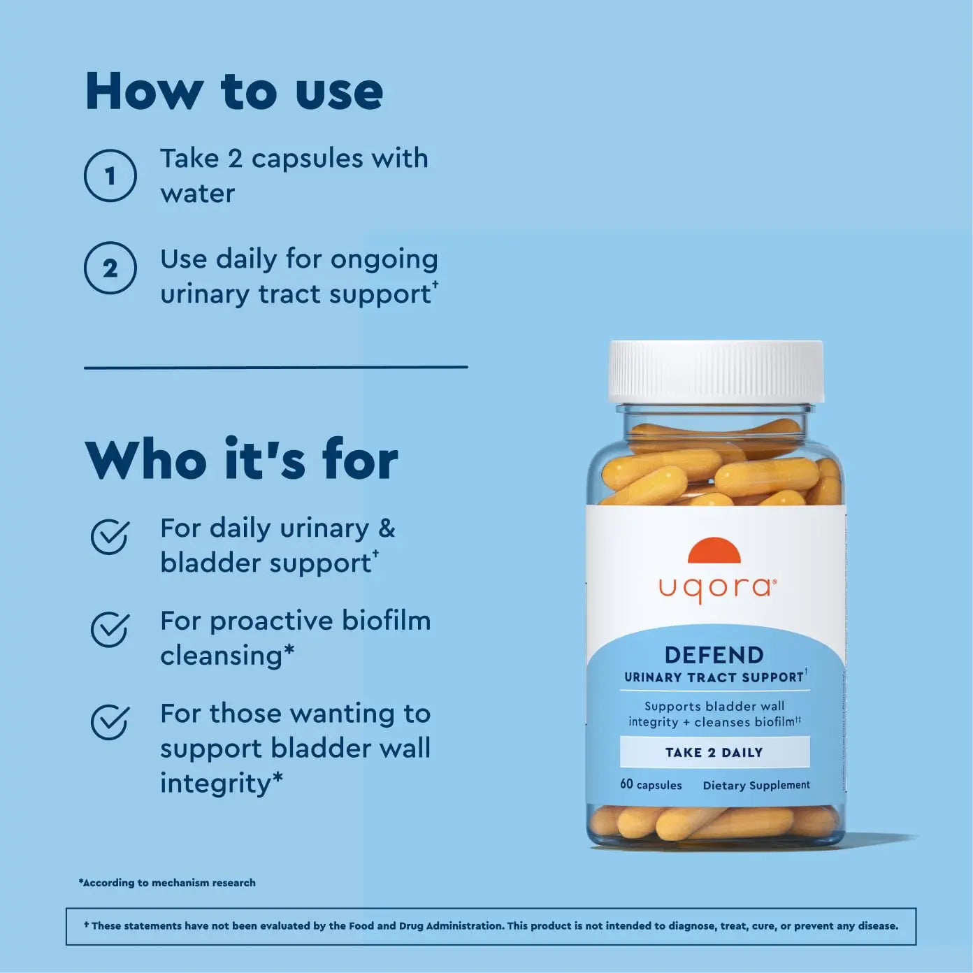Uqora Defend - Urinary Tract Health Supplement - Support Bladder Health & Cleanse Biofilm* with D-Mannose, Green Tea Extract, Turmeric Extract & More - Gluten-Free - 60 Capsules (30-Day Supply) Uqora Au supplements