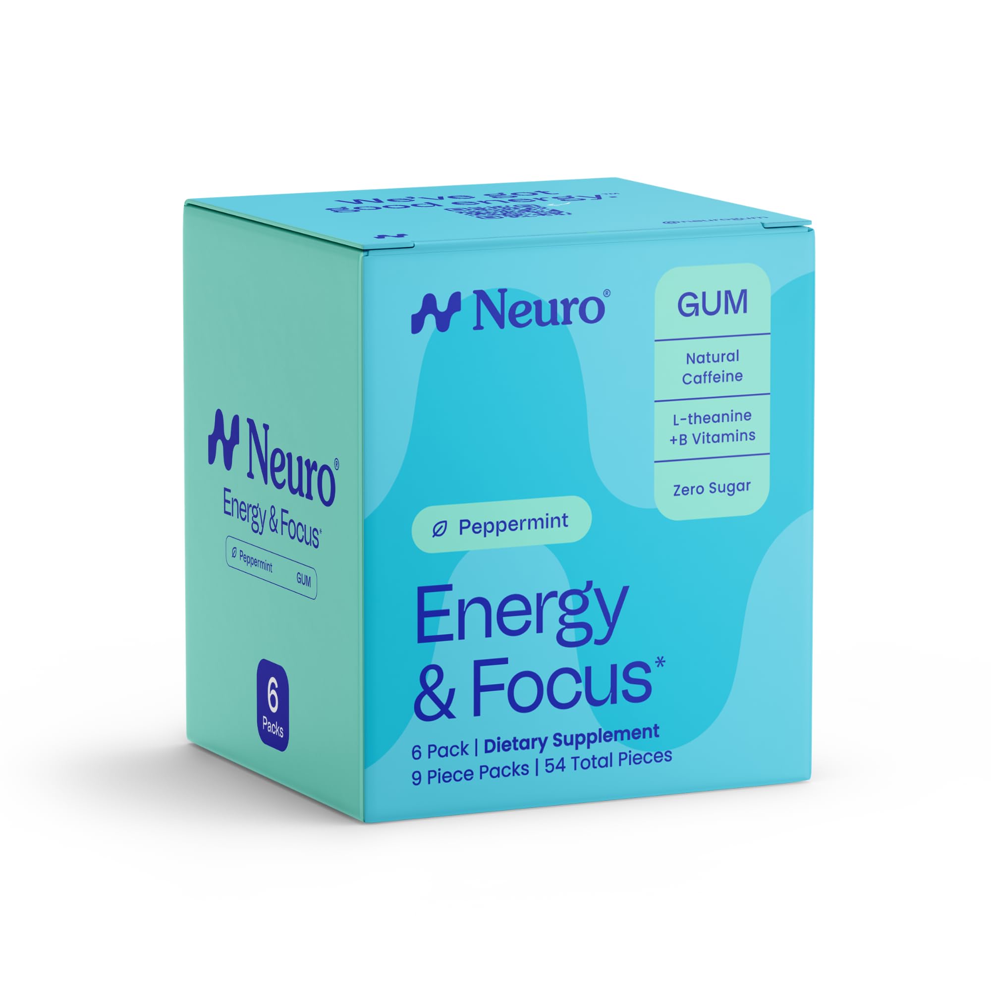 Neuro Energy & Focus Gum - 40mg Natural Caffeine Gum & Nootropic Energy Supplement with L-Theanine & B Vitamins - Sugar Free, Vegan - Peppermint, 54ct Neuro Au supplements