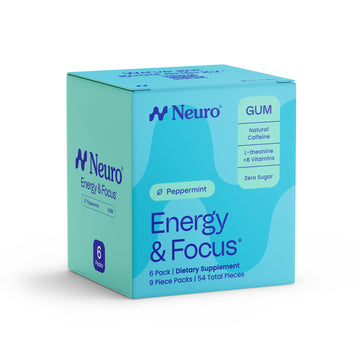 Neuro Energy & Focus Gum - 40mg Natural Caffeine Gum & Nootropic Energy Supplement with L-Theanine & B Vitamins - Sugar Free, Vegan - Peppermint, 54ct Neuro Au supplements