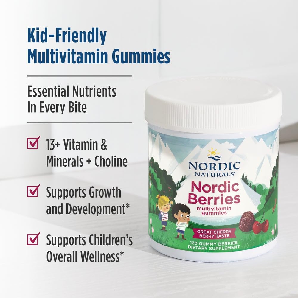 Nordic Naturals Nordic Berries, Cherry Berry - 120 Gummy Berries - Great-Tasting Multivitamin for Ages 2+ - Growth, Development, Optimal Wellness - Non-GMO, Vegetarian - 30 Servings Nordic Naturals Au supplements