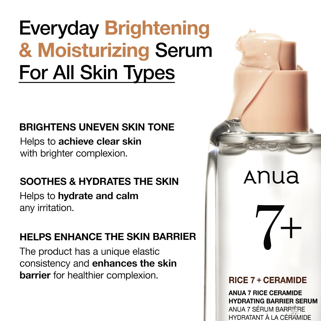 Anua Rice Ceramide 7 Hydrating Barrier Serum, Moisturizing Face Serum, Non-comodogenic, Hyaluronic Acid, Niacinamide, Lightweight, Fragrance Free, Sensitive Dry Skin, Korean Skincare, 1.69 fl oz ANUA Au supplements