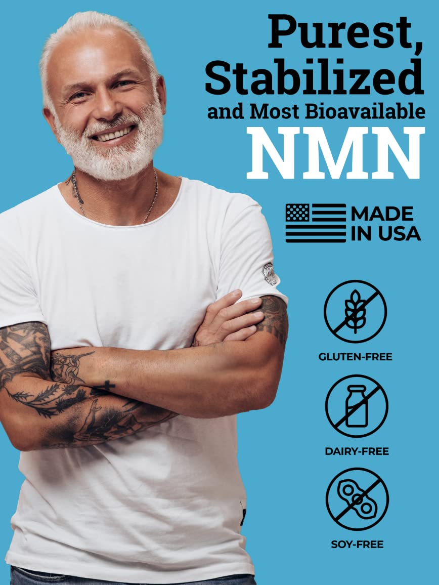 Black Forest NMN Supplements 1000mg (Nicotinamide Mononucleotide) 99% Pure, Stabilized Form, BioPerine® for Enhanced Bioavailability (60 Capsules) (NMN 1000mg per Serving) NAD Supplement for NAD Black Forest Au supplements