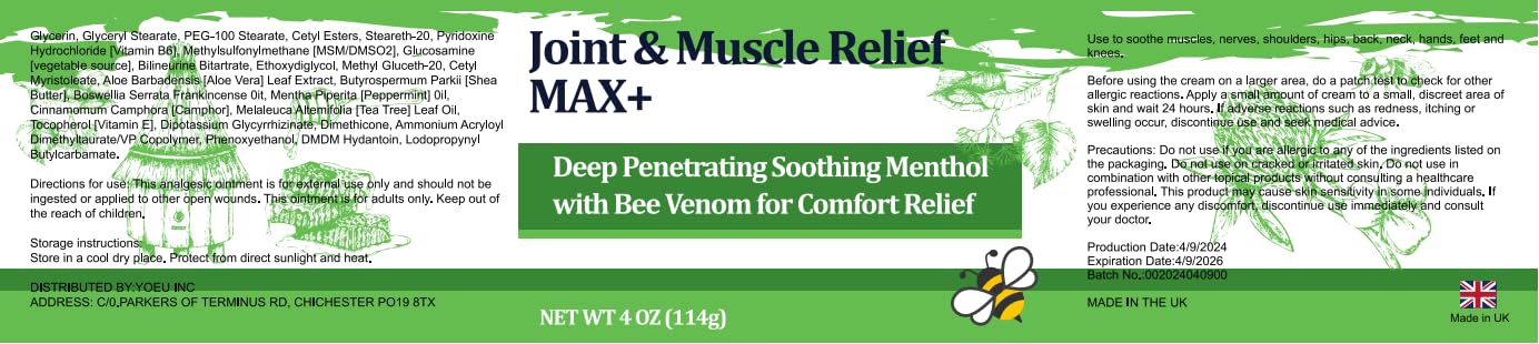 DUBOONAIO Max Energy Bee Venom Cream, Muscle Joint Soothing Cream, Pure Natural, for Back, Neck, Hands, Feet, Shoulder, Leg, Knee, Ankle Care DUBOONAIO Au supplements