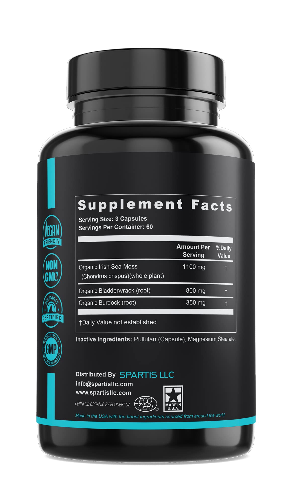 Certified Organic Sea Moss Capsules 2250mg Wildcrafted Irish Sea Moss Burdock Root SPARTIS Au supplements