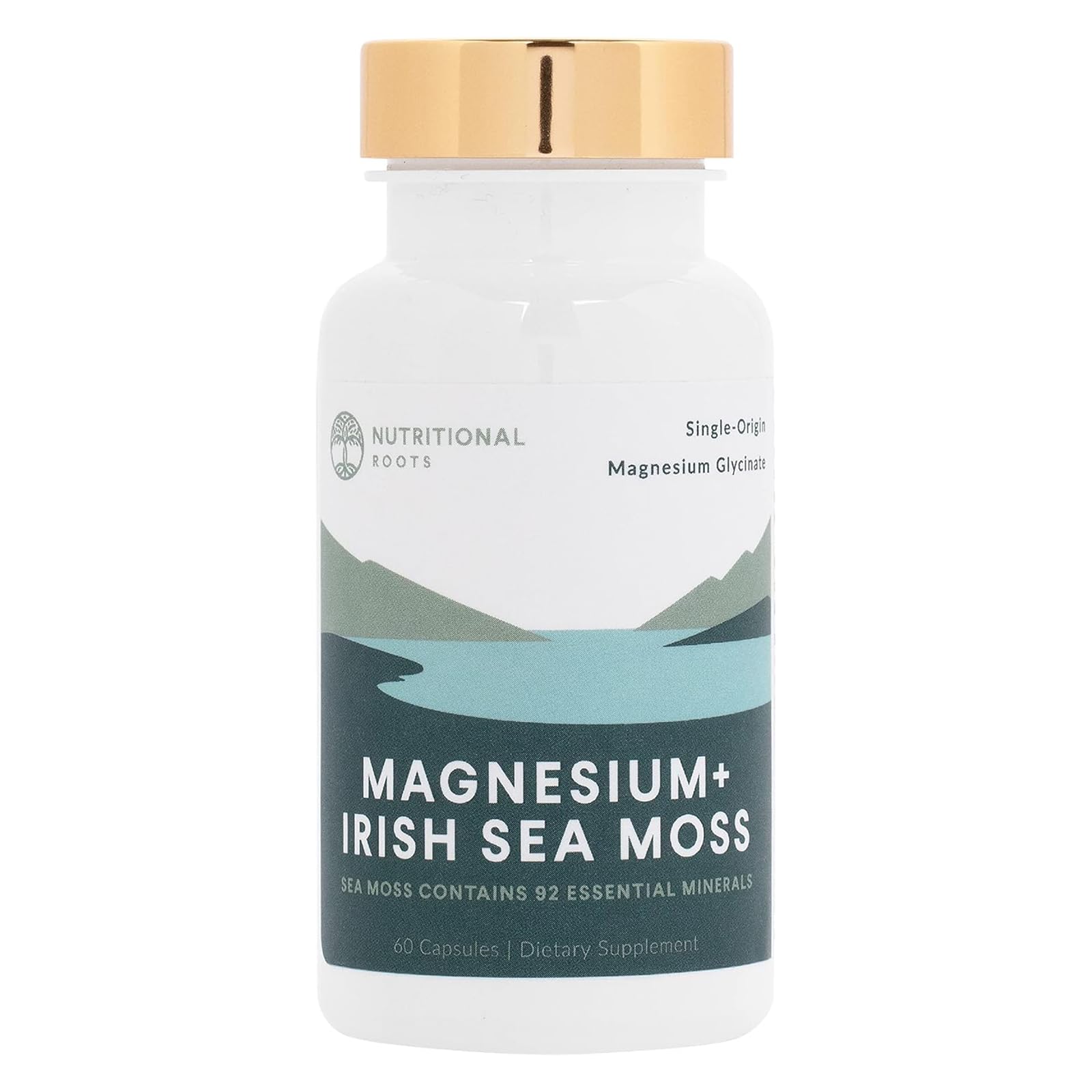Nutritional Roots - Magnesium + Irish Sea Moss - 350mg Magnesium Glycinate & Organic Irish Sea Moss - Essential Minerals - Supports Heart & Bone Health - Dietary Supplement - 30 Servings - 60 Capsules Nutritional Roots Au supplements