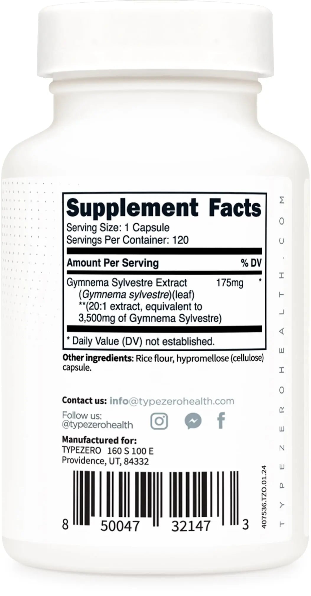 Type Zero Clean Gymnema Sylvestre 3,500mg Equivalent from 175mg of 20:1 Extract Per Serving, 120 Capsules for 120 Servings Per Bottle, Non-GMO. Gluten Free Type Zero Au supplements