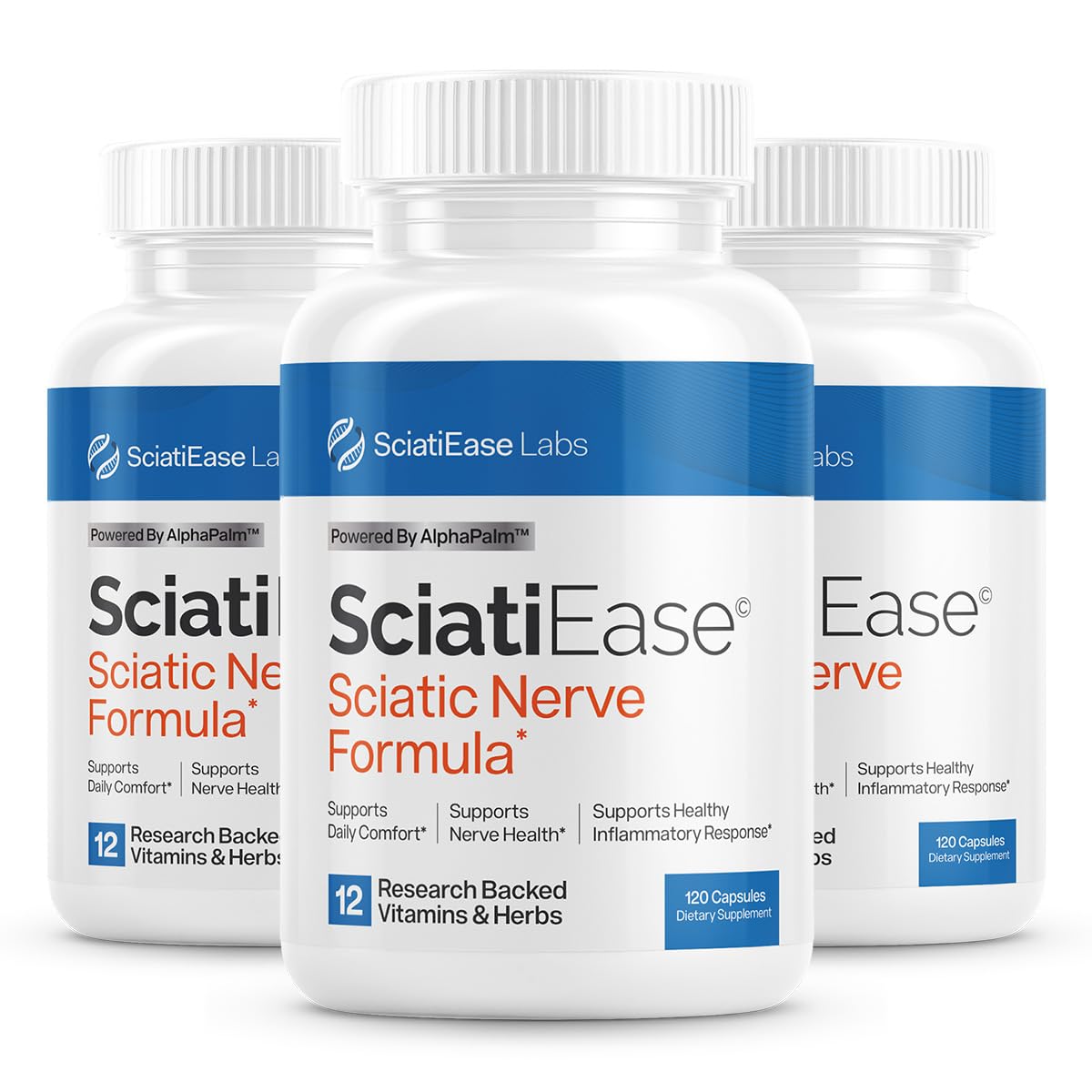 SciatiEase Sciatic Nerve Health Support Supplement - Nerve Support Formula with AlphaPalm, Pea, Vitamin B Complex, Alpha Lipoic Acid 300mg - 3 Bottles SciatiEase Au supplements