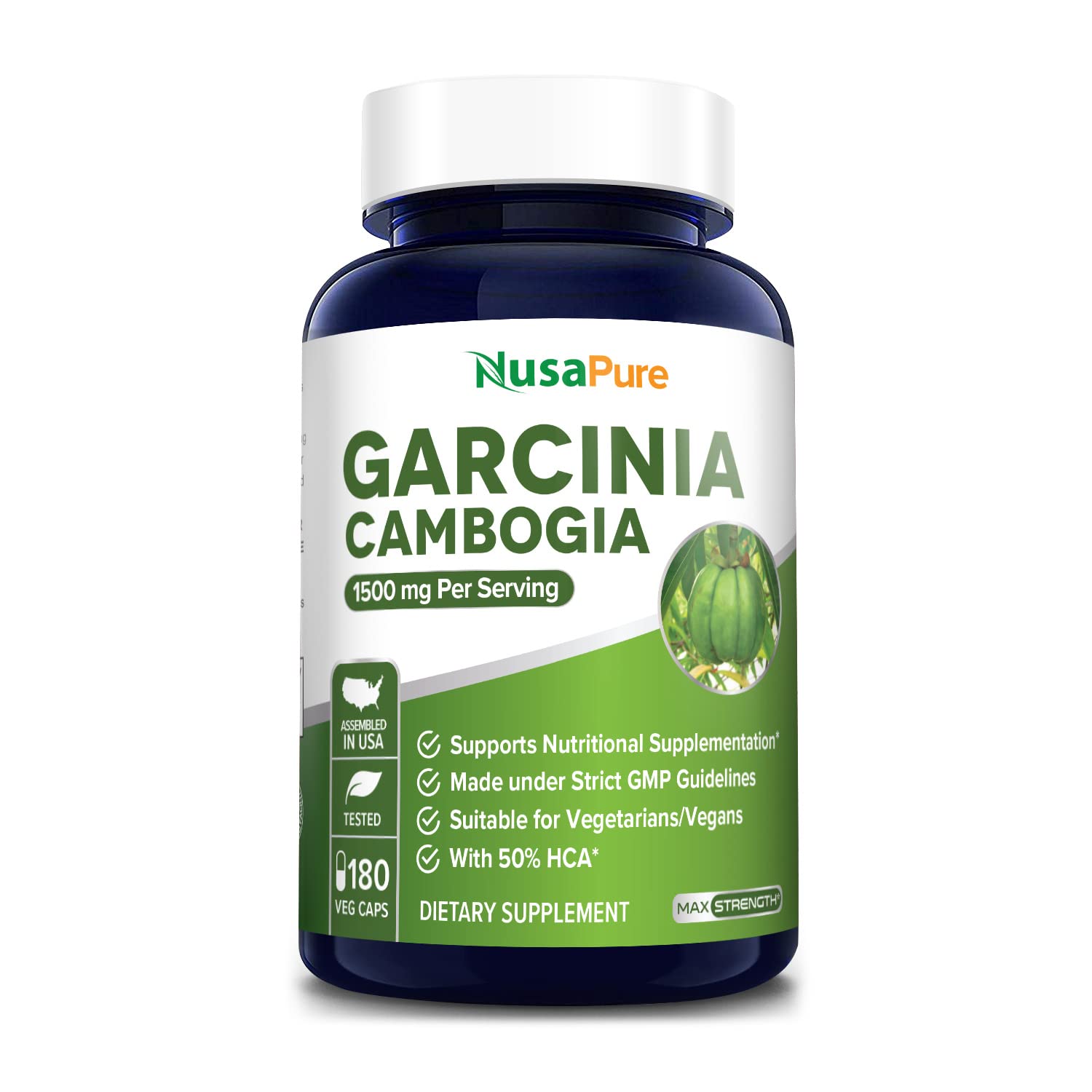 Garcinia Cambogia 180 Veggie Caps 1500mg (Vegetarian, Natural, Non-GMO & Gluten Free) NusaPure Au supplements