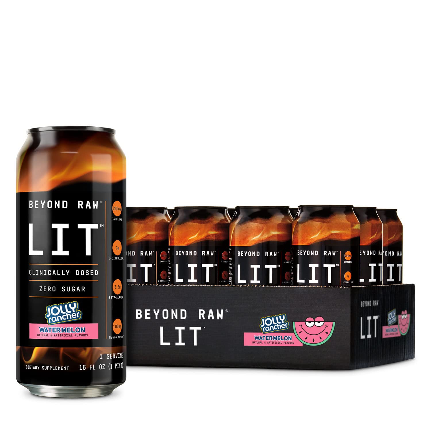 BEYOND RAW LIT On The Go | Ready to Drink Cans | Contains Caffeine, L-Citrulline, Beta-Alanine, and Nitric Oxide | Jolly Rancher Watermelon | 12 Count BEYOND RAW Au supplements