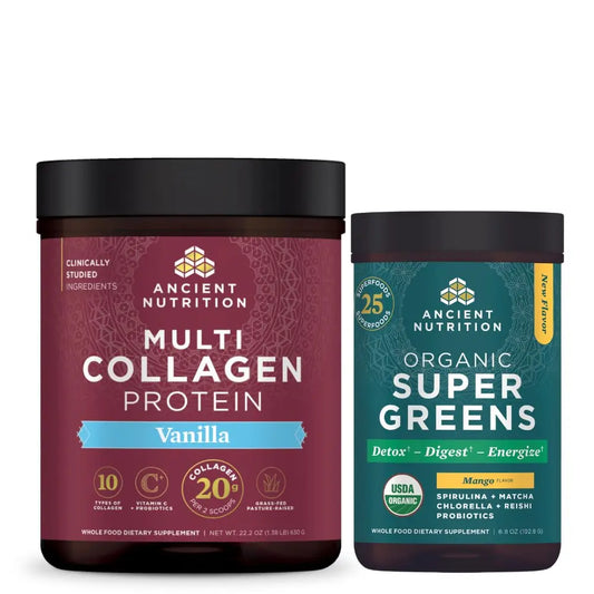 Ancient Nutrition Organic Supergreens Powder, Mango, 25 Servings + Multi Collagen Protein Powder, Vanilla, 60 Servings Ancient NutritionAu supplements