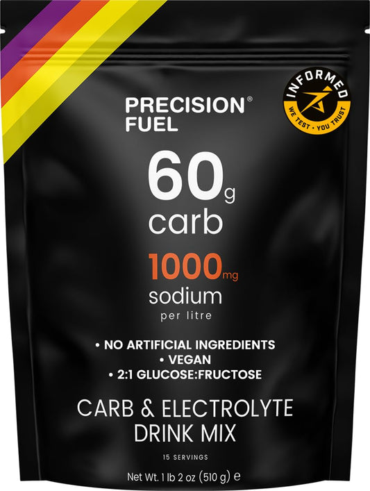 Precision Fuel PF60 Carb & Electrolyte Drink Mix Powder for Hydration & Energy - Endurance Sports Nutrition, Vegan, Hypotonic - 60g Carb, 1000mg Sodium per Litre - Mild Citrus Flavor, 1-Pack Precision HydrationUS supplements