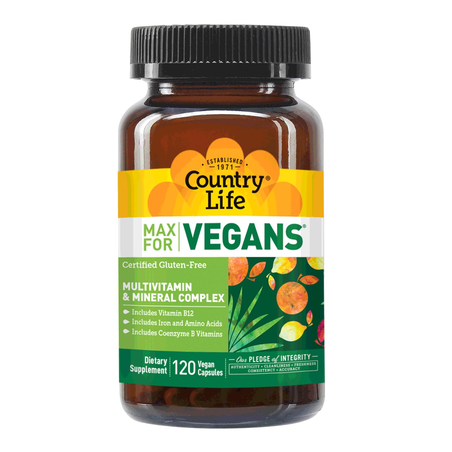 Country Life Max for Vegans - 120 Vegan Capsules - Daily Multivitamins - Immune Support Supplement - Contains Vitamin B12, Iron, Amino Acids, Coenzyme B Vitamins - Gluten-Free Country Life Au supplements