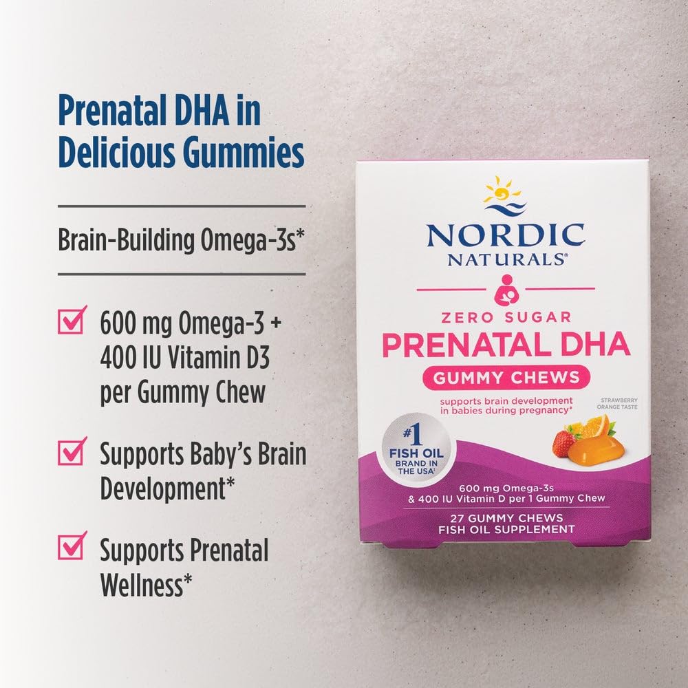 Nordic Naturals Zero Sugar DHA Prenatal Vitamin Gummies, Strawberry Orange Flavor - 27 Gummies - Supplements for Pregnancy - 600 mg Omega-3 Fish Oil and 400 IU Vitamin D3-27 Servings Nordic Naturals Au supplements