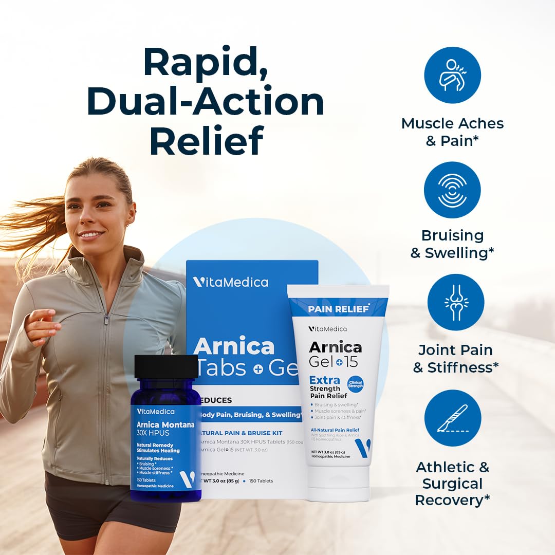 VitaMedica Arnica Montana Tablets & Arnica Gel Bundle – Support for Bruising, Swelling & Soreness, 150 Rapid-Dissolve Tablets + 3 oz Water-Based Gel VitaMedica Au supplements