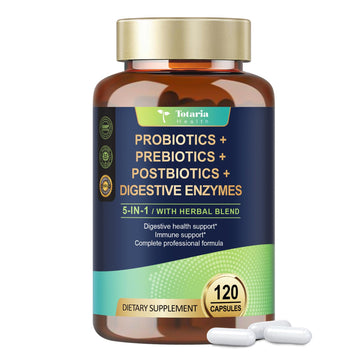 Totaria 5-in-1 Probiotic Prebiotic & Postbiotic for Women Men, 60 Billion CFU 24 Strains w/Digestive Enzymes, Prebiotic Fiber, Slippery Elm, Daily Complete Immune, Gut Health, 120 Day Supply Totaria Au supplements