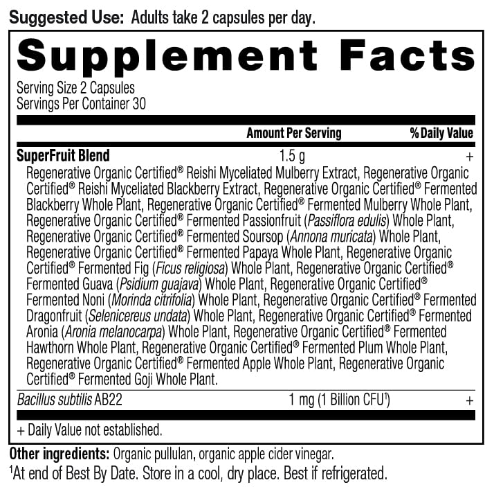 Ancient Nutrition Regenerative Organic Certified SuperFruits Capsules, Supports Gut and Immune System Health, Made with Probiotics, Dragonfruit, Mulberry, and Goji, 60 Count Ancient Nutrition Au supplements