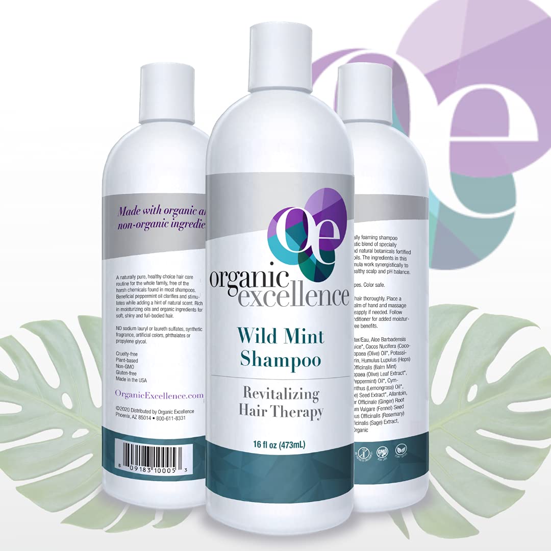 Organic Excellence Natural Organic Shampoo, Wild Mint & Rosemary, Chemical Free, Plant-Based, Toxin-Free, Cruelty-Free, Certified Herbs & Oils For Healthy Full-Bodied Hair 16 fl. oz Organic Excellence Au supplements
