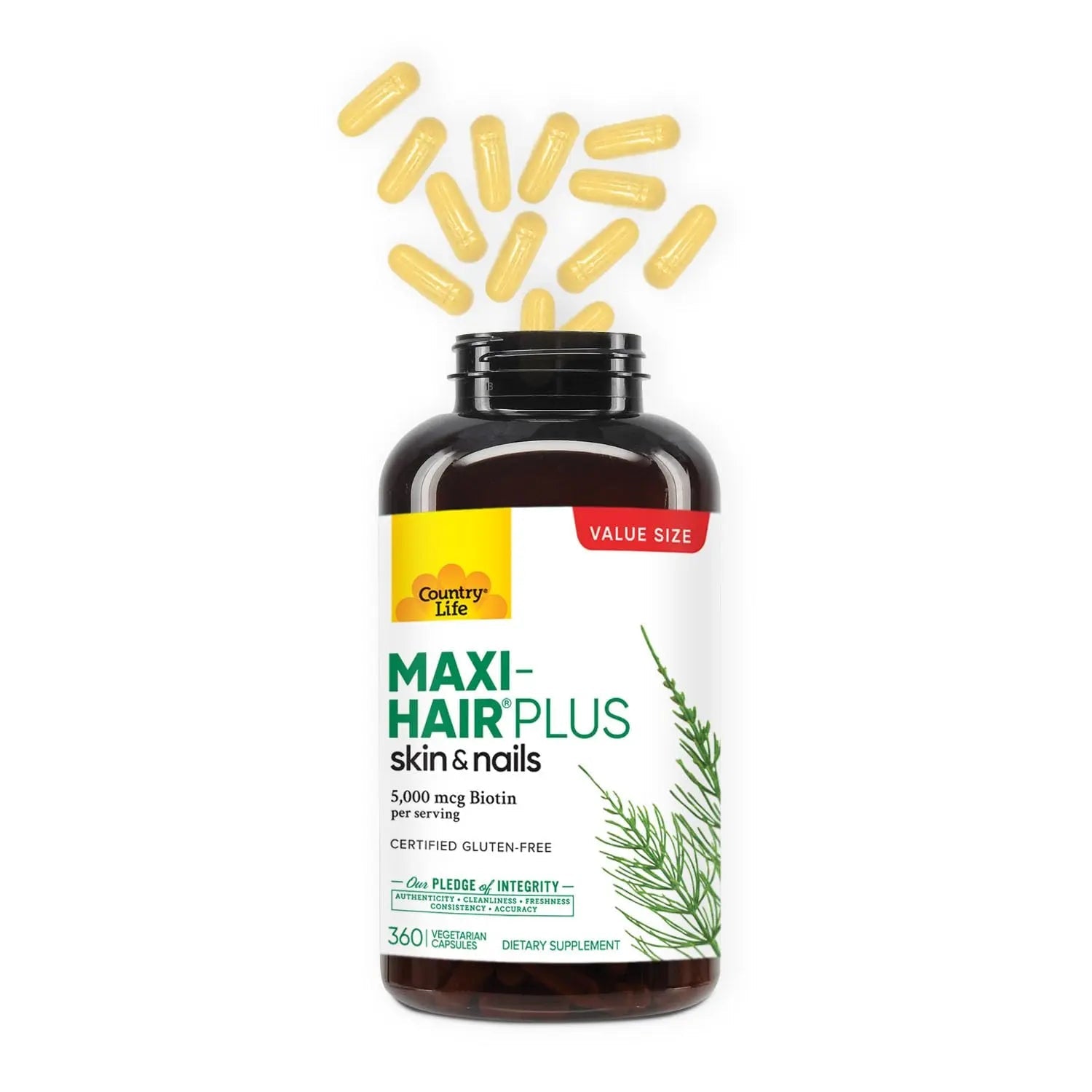 Country Life Maxi-Hair Plus 5000 mcg Biotin, 360 Capsules, Certified Gluten Free, Certified Vegetarian Country Life Au supplements