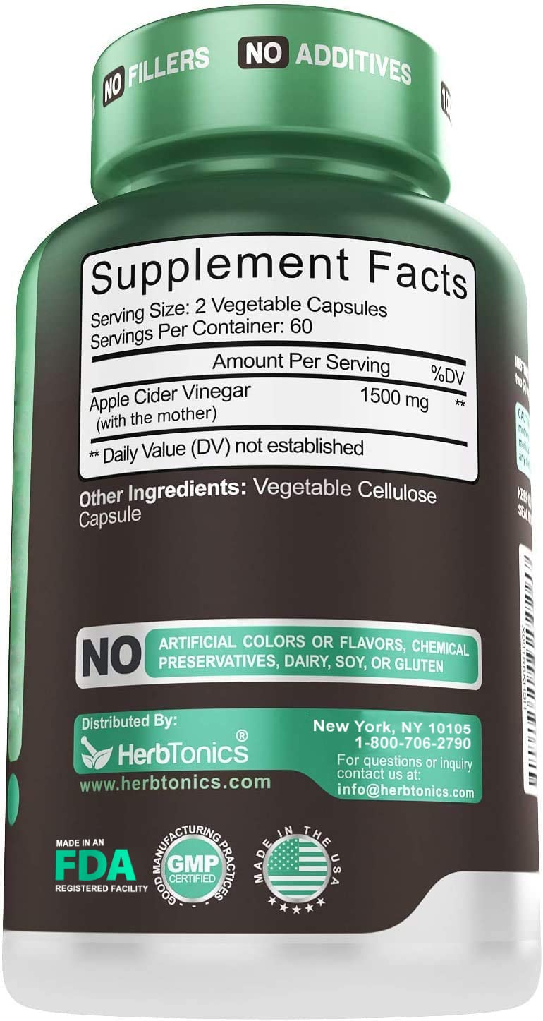 Herbtonics Raw Apple Cider Vinegar Capsules, 1500mg Detox Support (Packaging May Vary), 90 Caps Herbtonics Au supplements