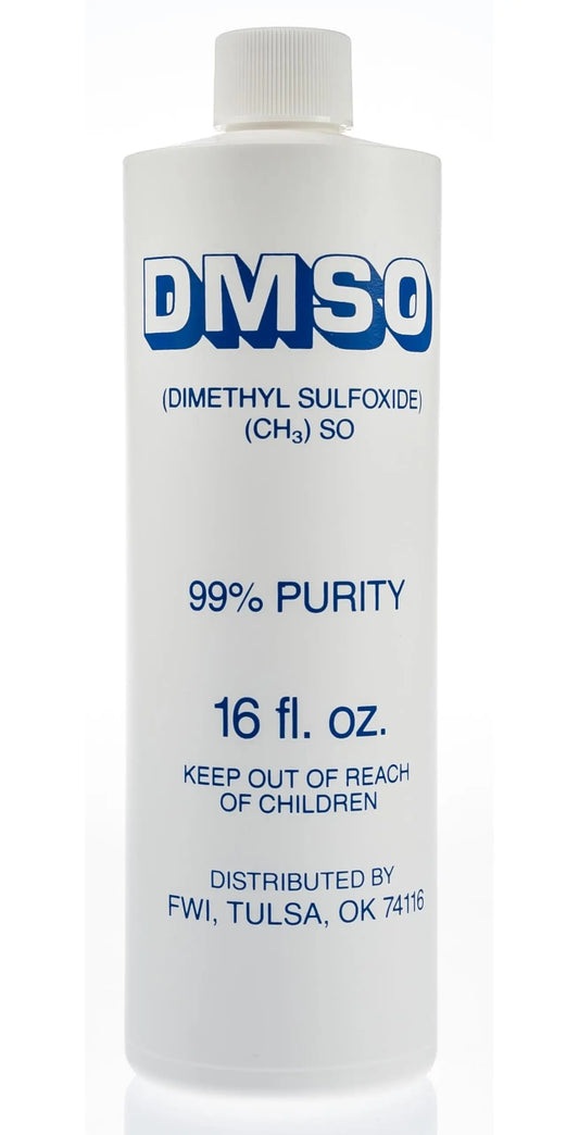 Bottle of DMSO with 99% purity label on a white background