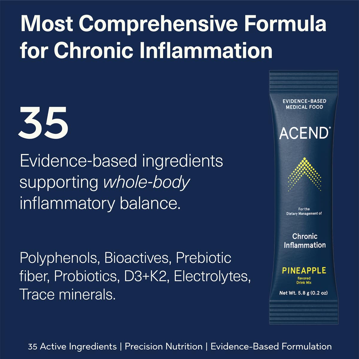 ACEND Advanced Inflammatory Support Powdered Drink Mix | Evidence-Based Polyphenols + Prebiotic Fiber + Probiotics | D3+K2, Minerals & Electrolytes | Non-GMO ACEND Au supplements