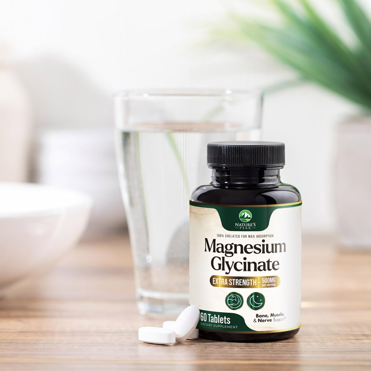 Magnesium Glycinate 500mg Per Serving - High Absorption Chelated Magnesium Supplement for Muscle, Bone and Heart Health Support - Easy Digestion & Gentle on Your Stomach - USA Bottled - 60 Tablets Nature's Peak Au supplements