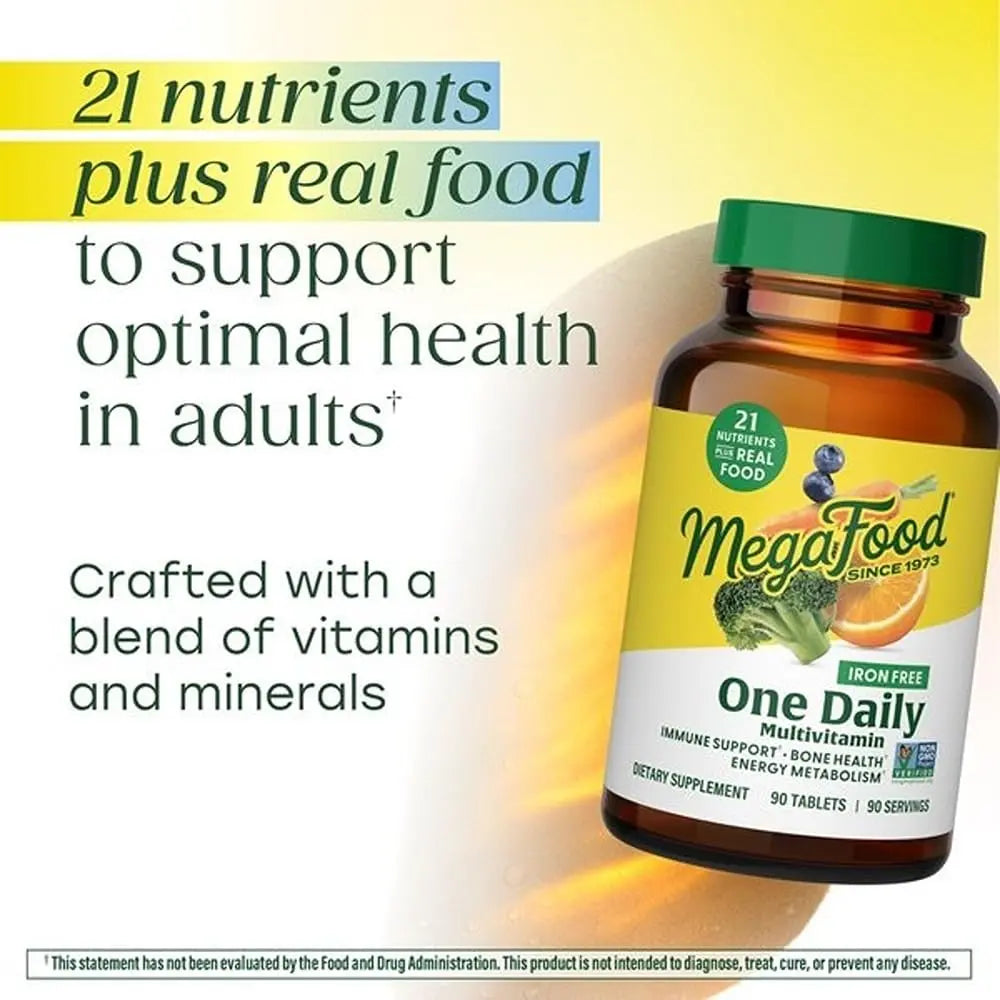 MegaFood One Daily Iron Free Multivitamin - Multivitamin for Women and Men - with Real Food - Immune Support Supplement - Bone Health - Energy Metabolism - Vegetarian; Non-GMO; No Iron - 60 Tablets MegaFood Au supplements