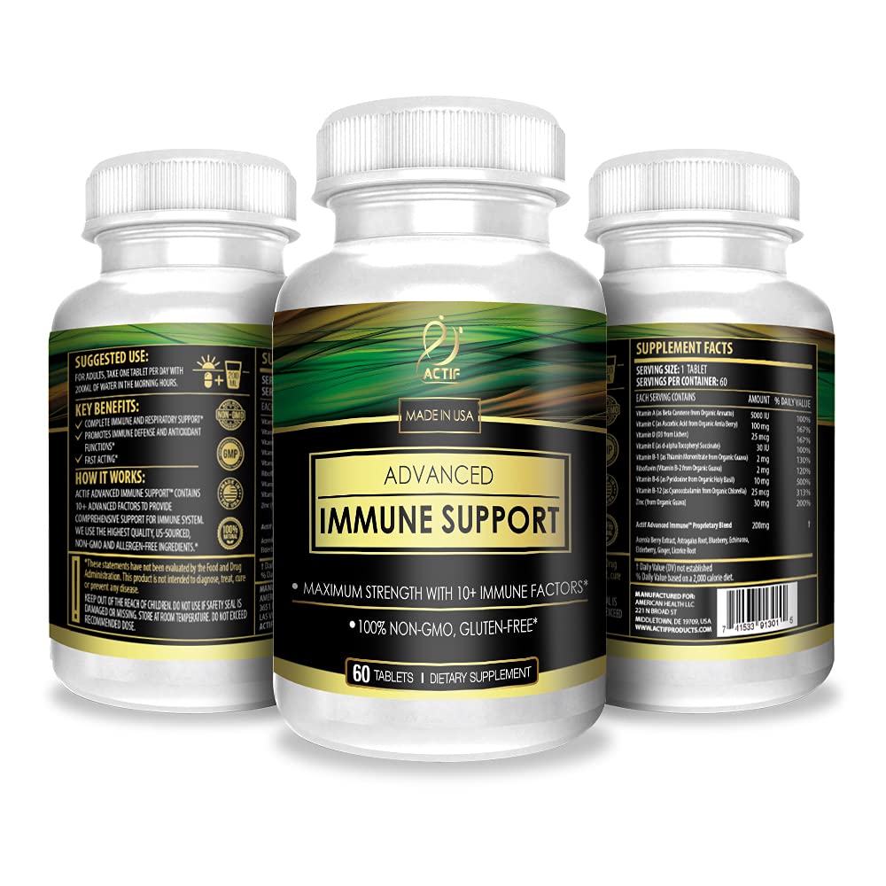 Actif Advanced Immune Support with 10+ Factors for Immunity Booster - 100% Natural, Non-GMO, 60 count ACTIF Au supplements