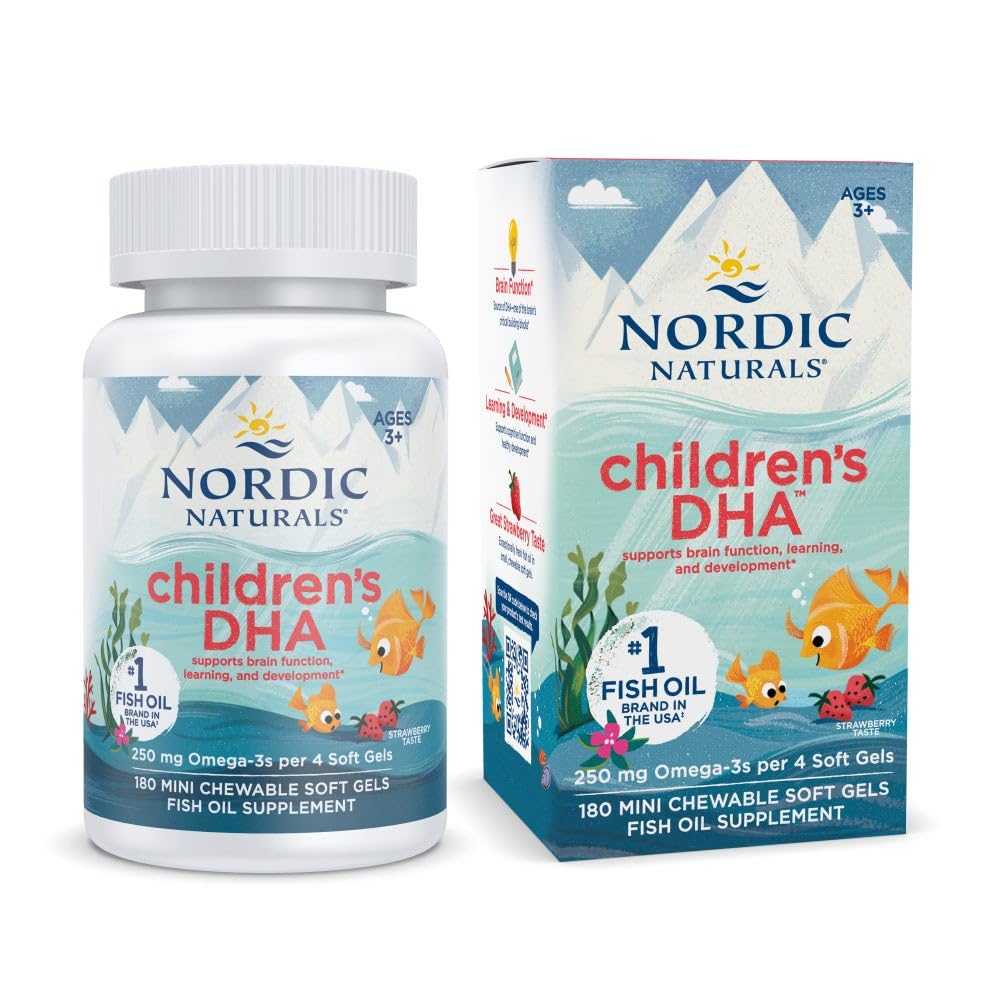 Nordic Naturals Children’s DHA, Strawberry - 360 Mini Chewable Soft Gels for Kids - 250 mg Omega-3 with EPA & DHA - Brain Development & Function - Non-GMO - 90 Servings Nordic Naturals Au supplements
