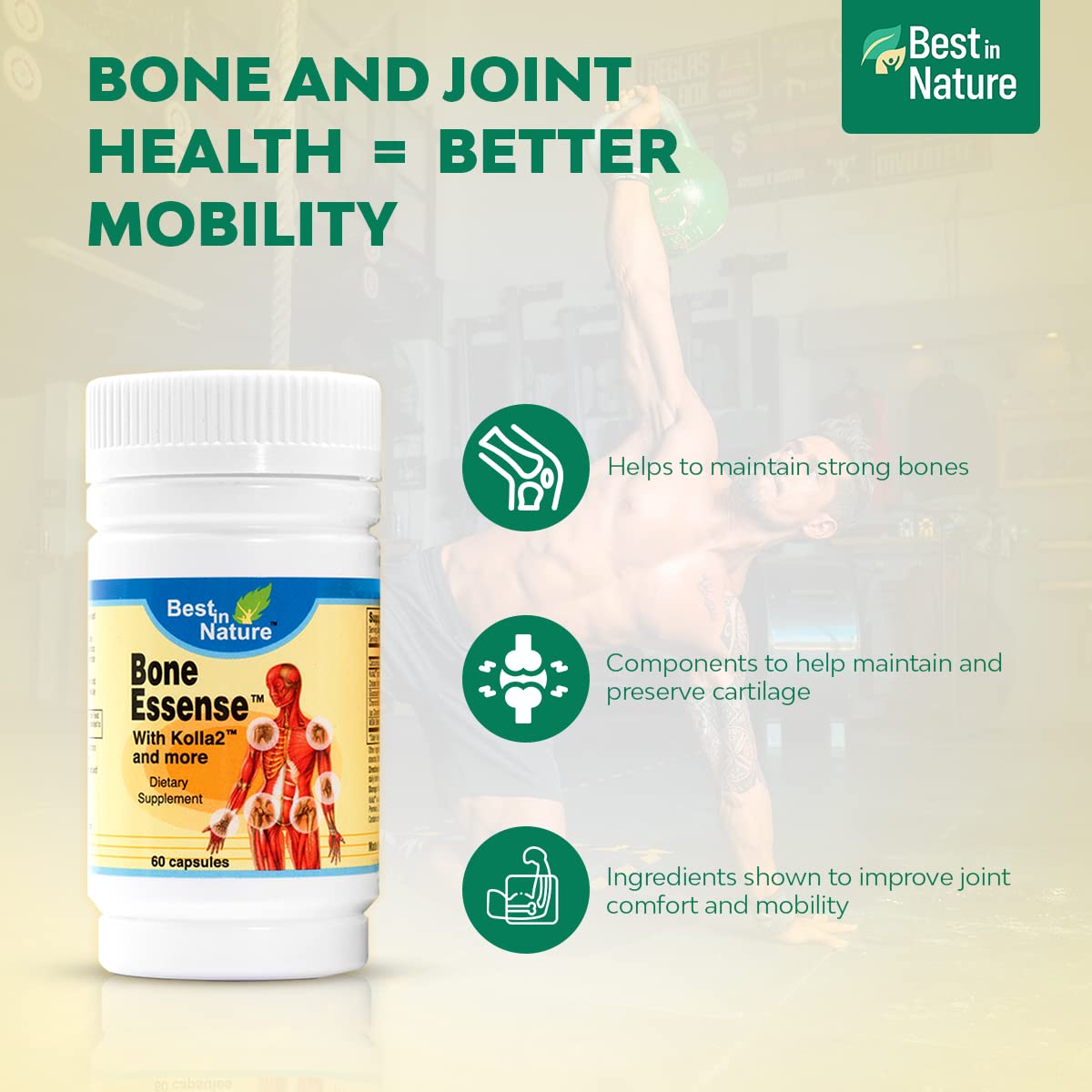 Best in Nature Bone Essense with Kolla2 (Type II Collagen) - Bone and Joint Health Supplement. (60 Count) Best in Nature Au supplements