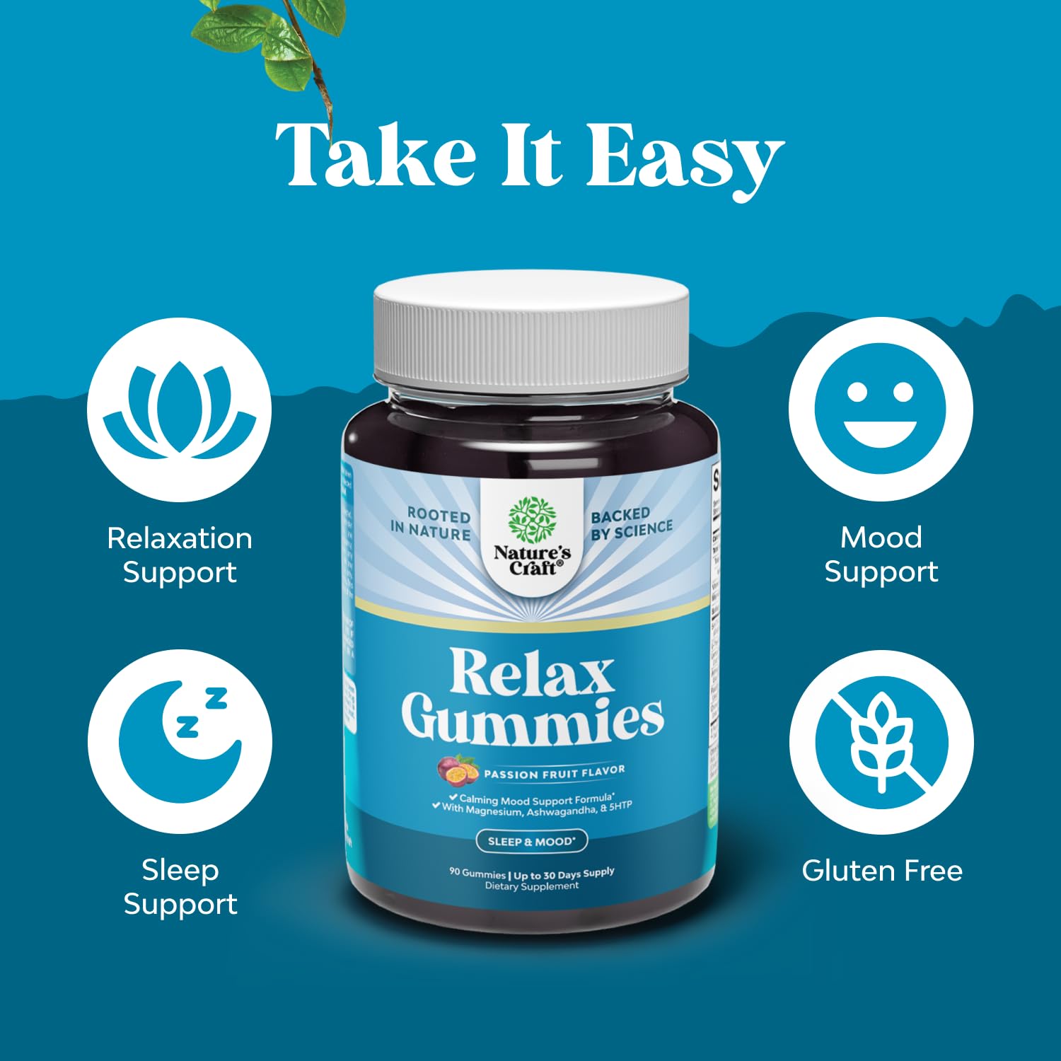 Pure Calm and Relaxing Magnesium Supplement - Magnesium for Stress Support & Rest Ease for Adults - High Absorption Mg Citrate Gummies with L Theanine & Ashwagandha for Muscle Cramps - 90 Count Natures Craft Au supplements