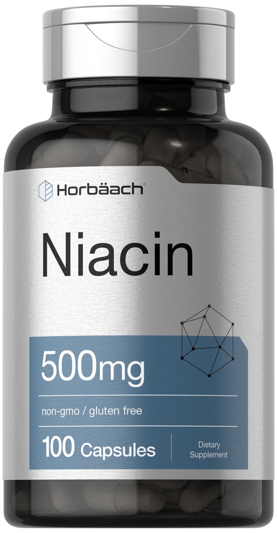 Niacin | Vitamin B3 500mg | 100 Capsules | with Flushing | Non-GMO, and Gluten Free Horbäach Au supplements