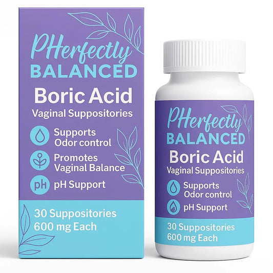 Pherfectly Balanced Boric Acid Vaginal Suppositories, 600mg, pH Support for Feminine Balance, Odor Control, 30 Count Pherfectly BalancedAU supplements
