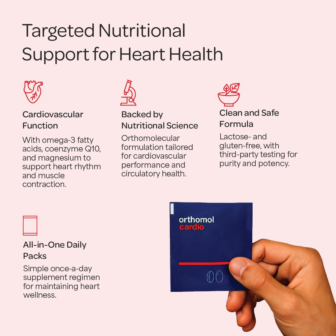 Orthomol Cardio, Heart Health Supplements for Circulation & Vascular Support, Omega-3, Magnesium, Cocoa Polyphenols & B Vitamins, Supports Cardiovascular Health, 30-Day Supply, Powder+Tablets+Capsules Orthomol Au supplements