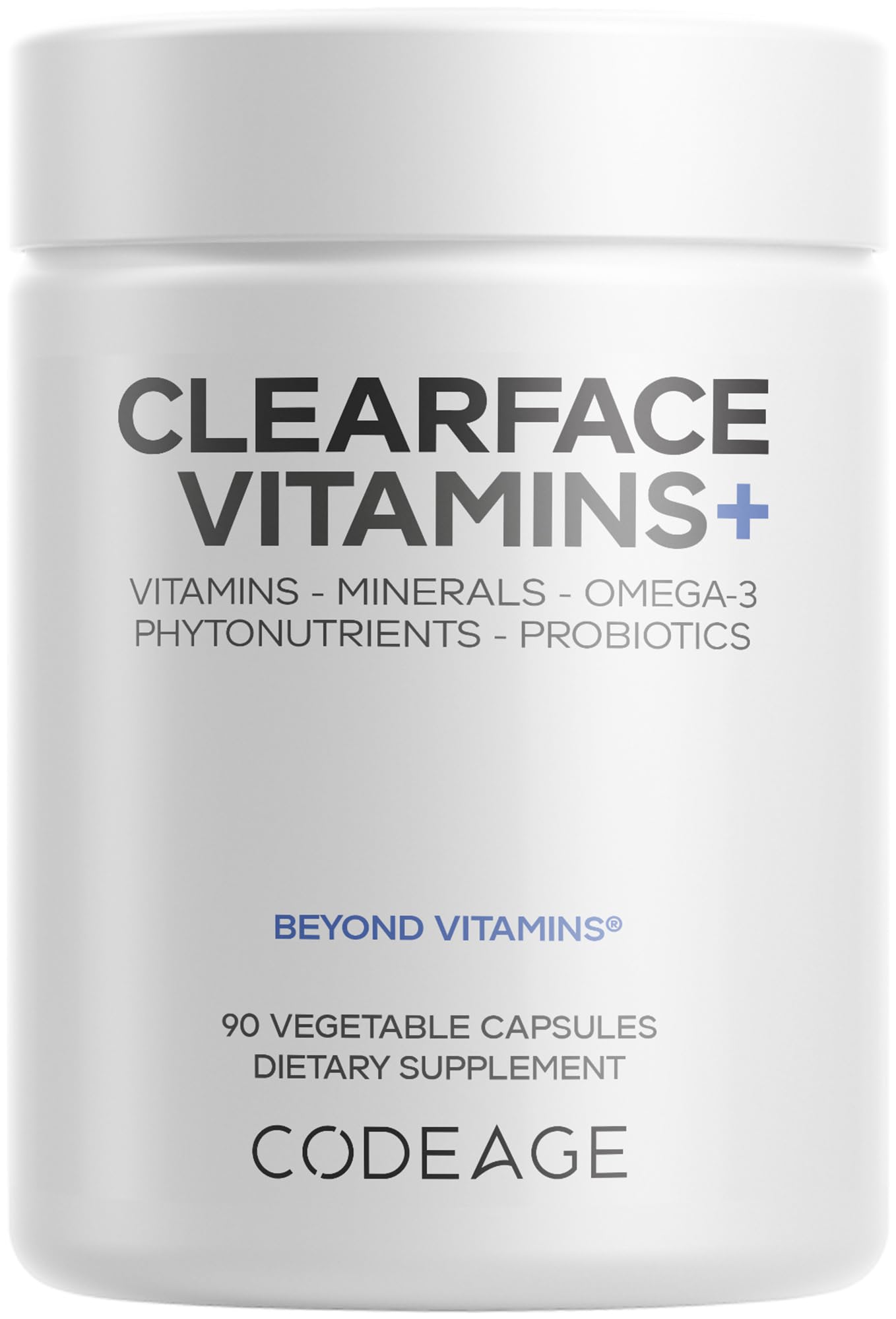 Codeage Clearface Pantothenic Acid, Niacin Supplement, Vitamins A, C, D3, E, Probiotics, Zinc, Riboflavin, Thiamin, L-Lysine HCL & Omega-3, Niacinamide, Skin Botanical Blend - Non-GMO - 90 Capsules Codeage Au supplements