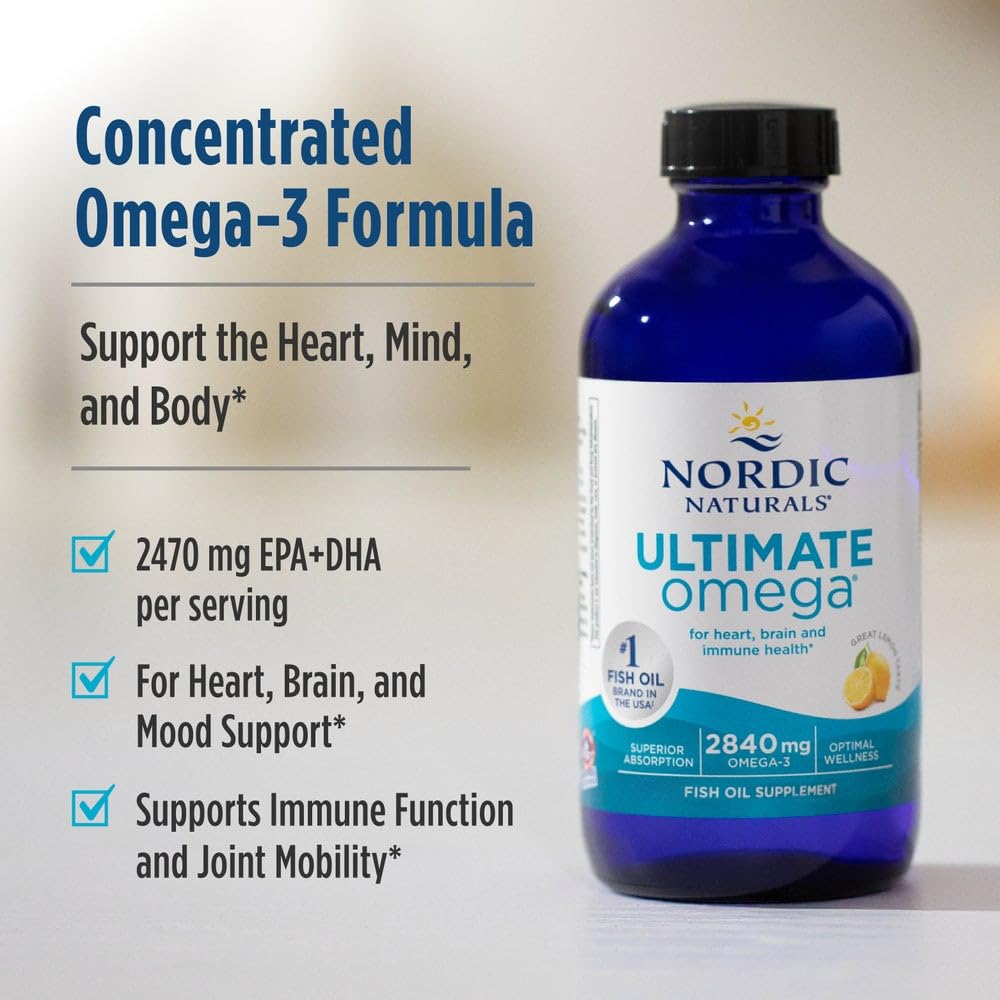 Nordic Naturals Ultimate Omega Liquid, Lemon Flavor - 8 oz - 2840 mg Omega-3 - High-Potency Fish Oil Supplement with EPA & DHA - Promotes Brain & Heart Health - Non-GMO - 48 Servings Nordic Naturals Au supplements