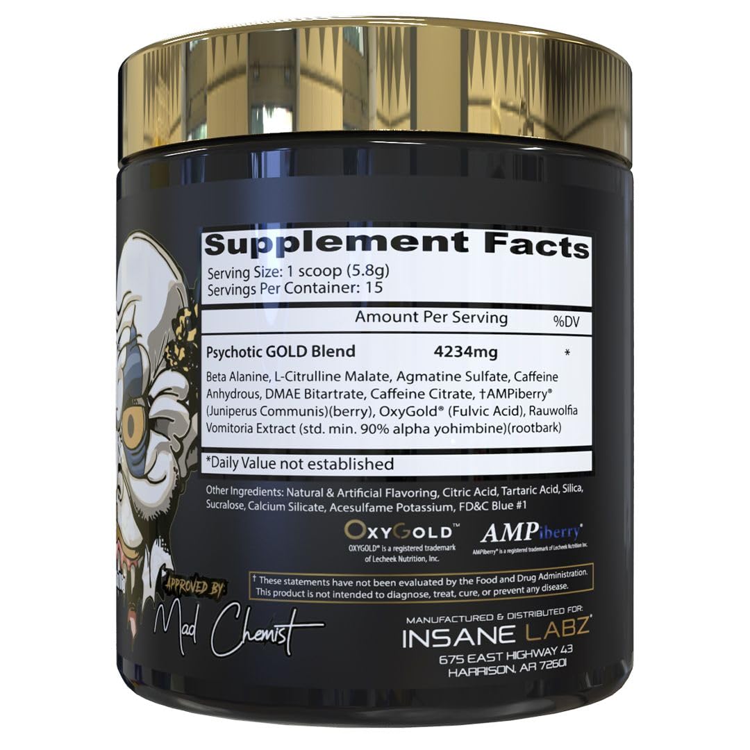 Insane Labz Psychotic Gold, High Stim Pre Workout Powder, Extreme Lasting Energy Insane Labz Au supplements
