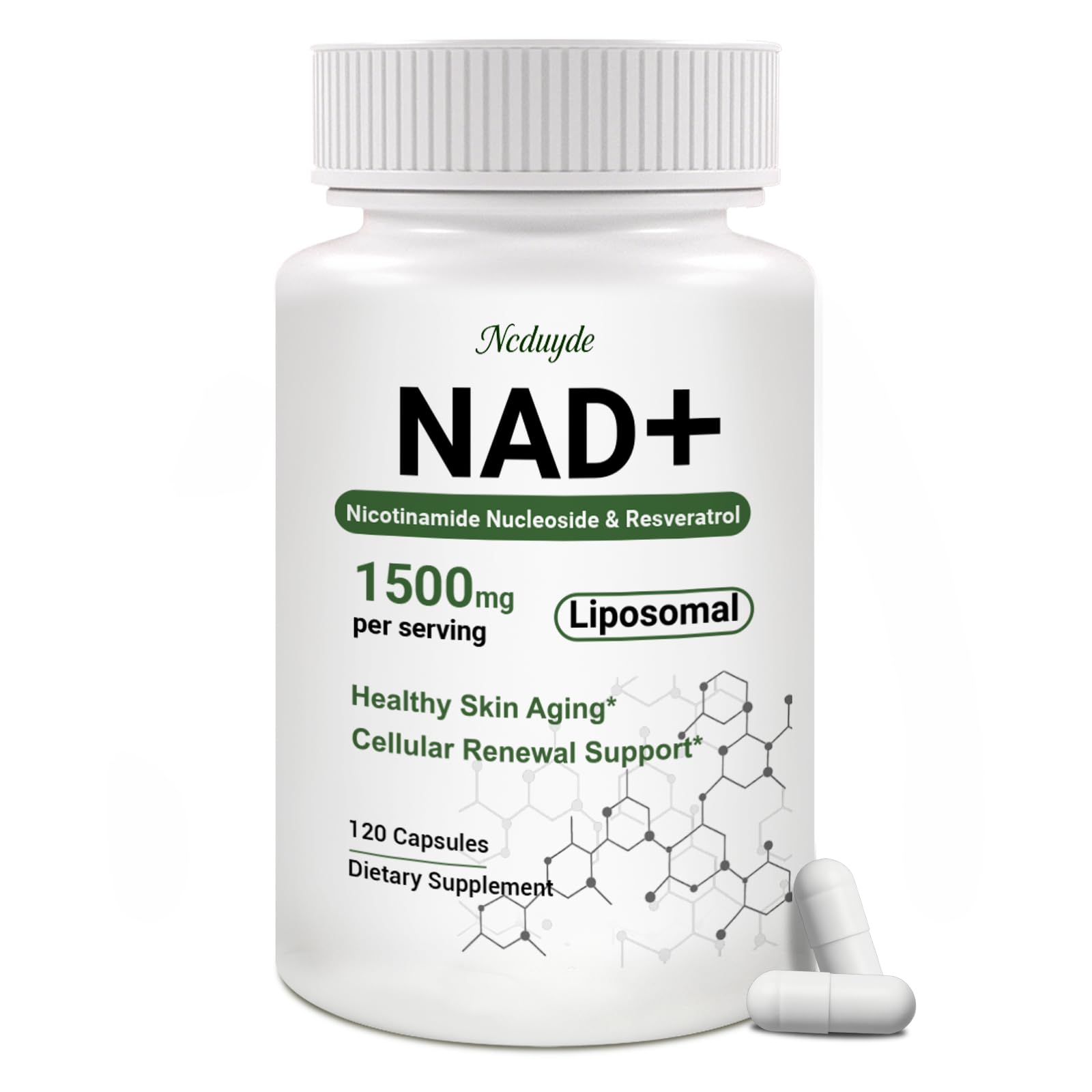 Ncduyde NAD+ Supplement, Liposomal NAD Nicotinamide Riboside Resveratrol 1500 mg - Anti-Aging & Brain Health, Improve Energy - Specifically for Women and Men, 120 Capsules Ncduyde Au supplements