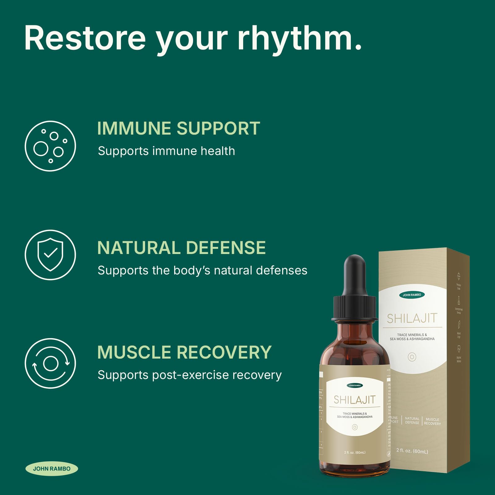 JOHN RAMBO Shilajit Liquid Drops with Sea Moss, Ashwagandha, Zinc, and Magnesium – Liquid Multimineral Supplement for Women and Men – Terra Mineral JOHN RAMBO Au supplements
