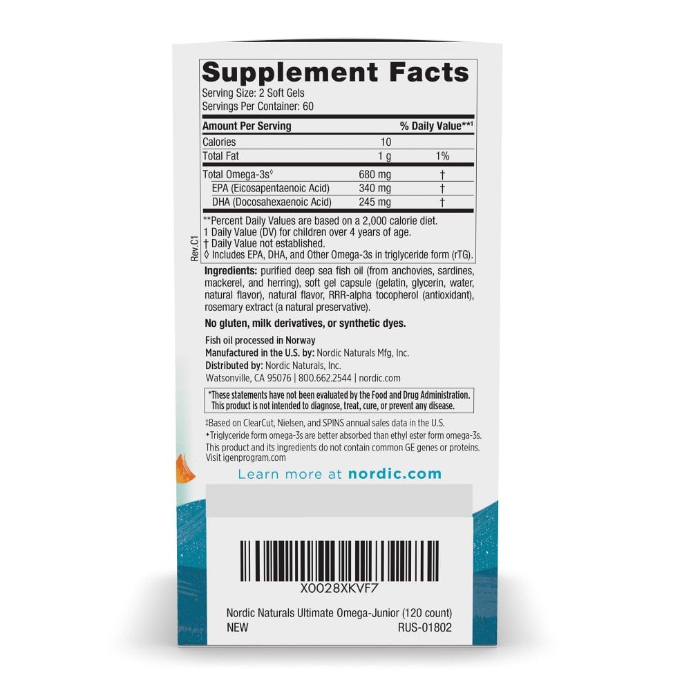 Nordic Naturals Ultimate Omega Jr., Strawberry - 120 Mini Soft Gels - 680 Total Omega-3s with EPA & DHA - Brain Health, Mood, Learning - Non-GMO - 60 Servings Nordic Naturals Au supplements