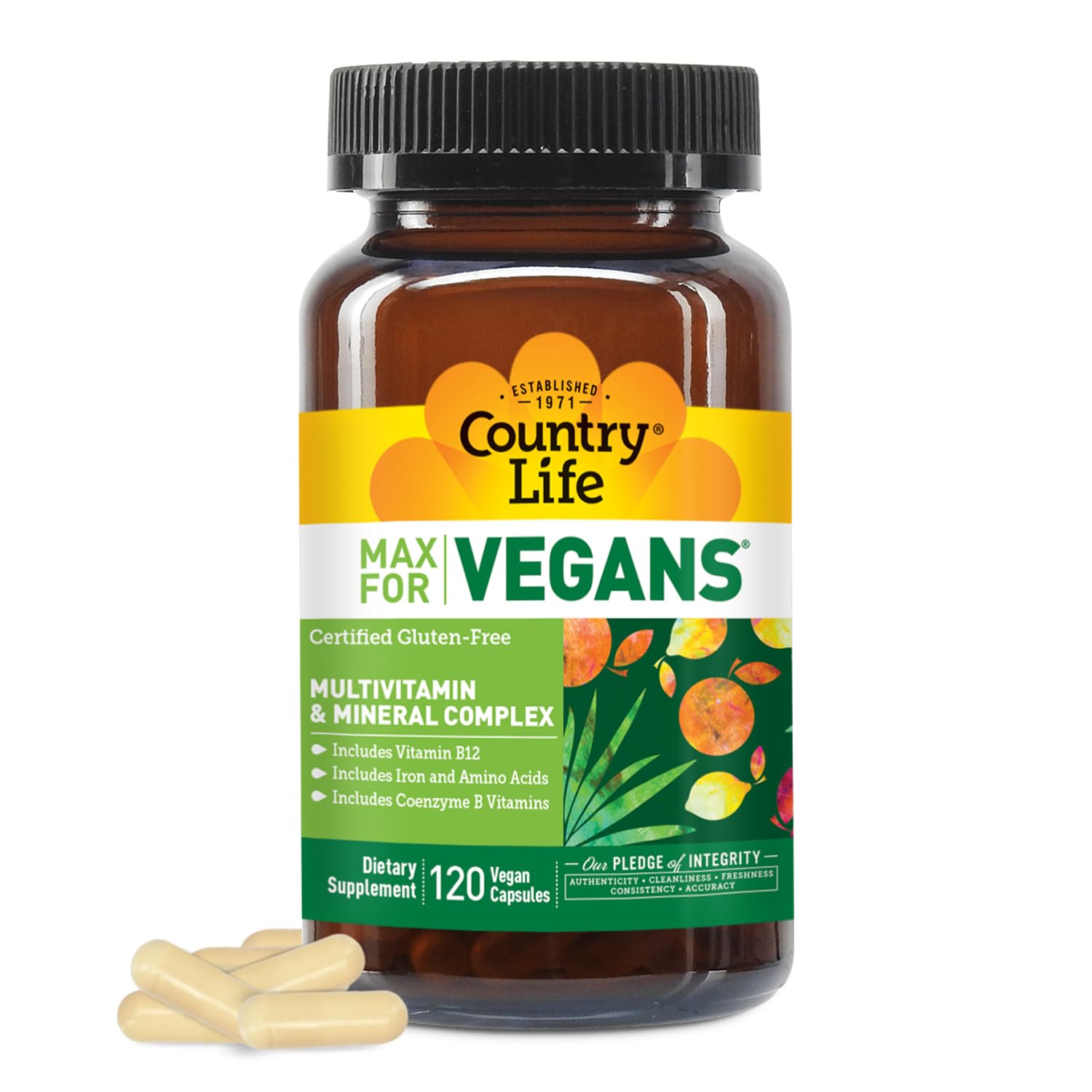 Country Life Max for Vegans - 120 Vegan Capsules - Daily Multivitamins - Immune Support Supplement - Contains Vitamin B12, Iron, Amino Acids, Coenzyme B Vitamins - Gluten-Free Country Life Au supplements