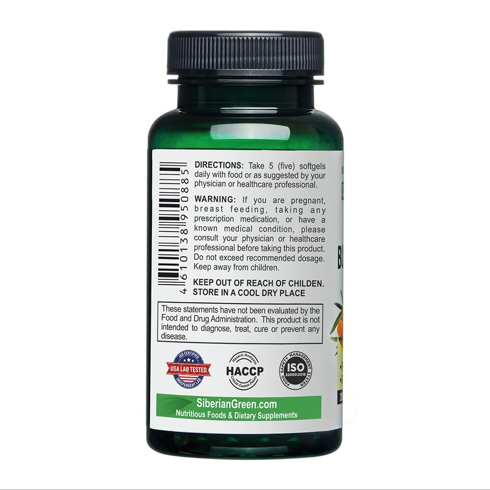 Siberian Sea Buckthorn Oil Capsules 200 Softgels | from Wild-harvested Siberian Sea Siberian Green Au supplements