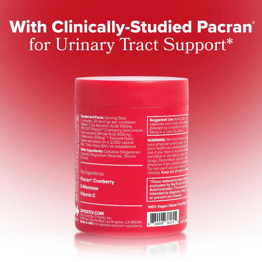 O Positiv URO Urinary Tract Health Supplement for Women, 60 Count (Pack of 1) - Urinary Support Vitamins with Pacran Complete Cranberry Extract, D-Mannose, & Vitamin C - Vegan & Gluten-Free O Positiv Au supplements