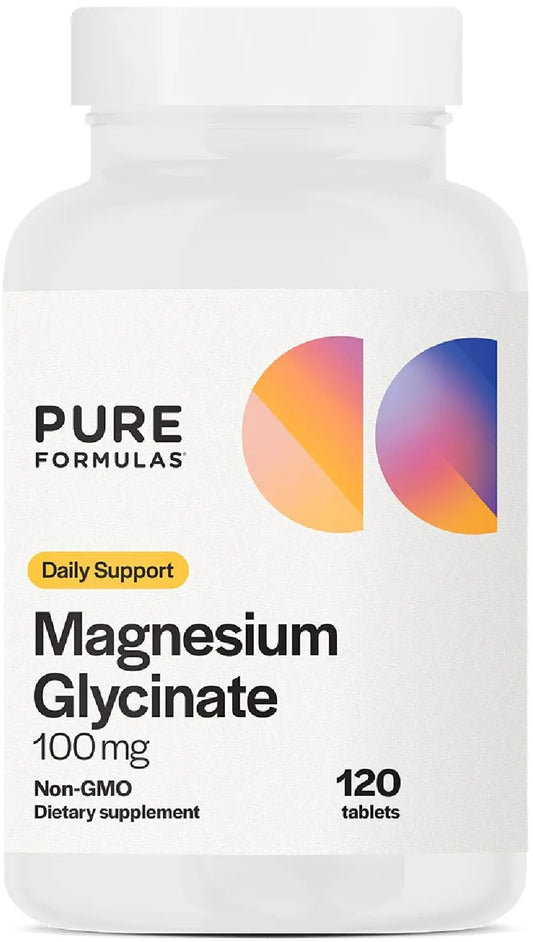 PureFormulas Magnesium Glycinate 100 mg Daily Support for Stress, Nerves, Sleep, Muscles, Metabolism Pure Magnesium Glycinate Supplement for Women and Men Magnesio Non-GMO 120 Tablets PureFormulasAU supplements