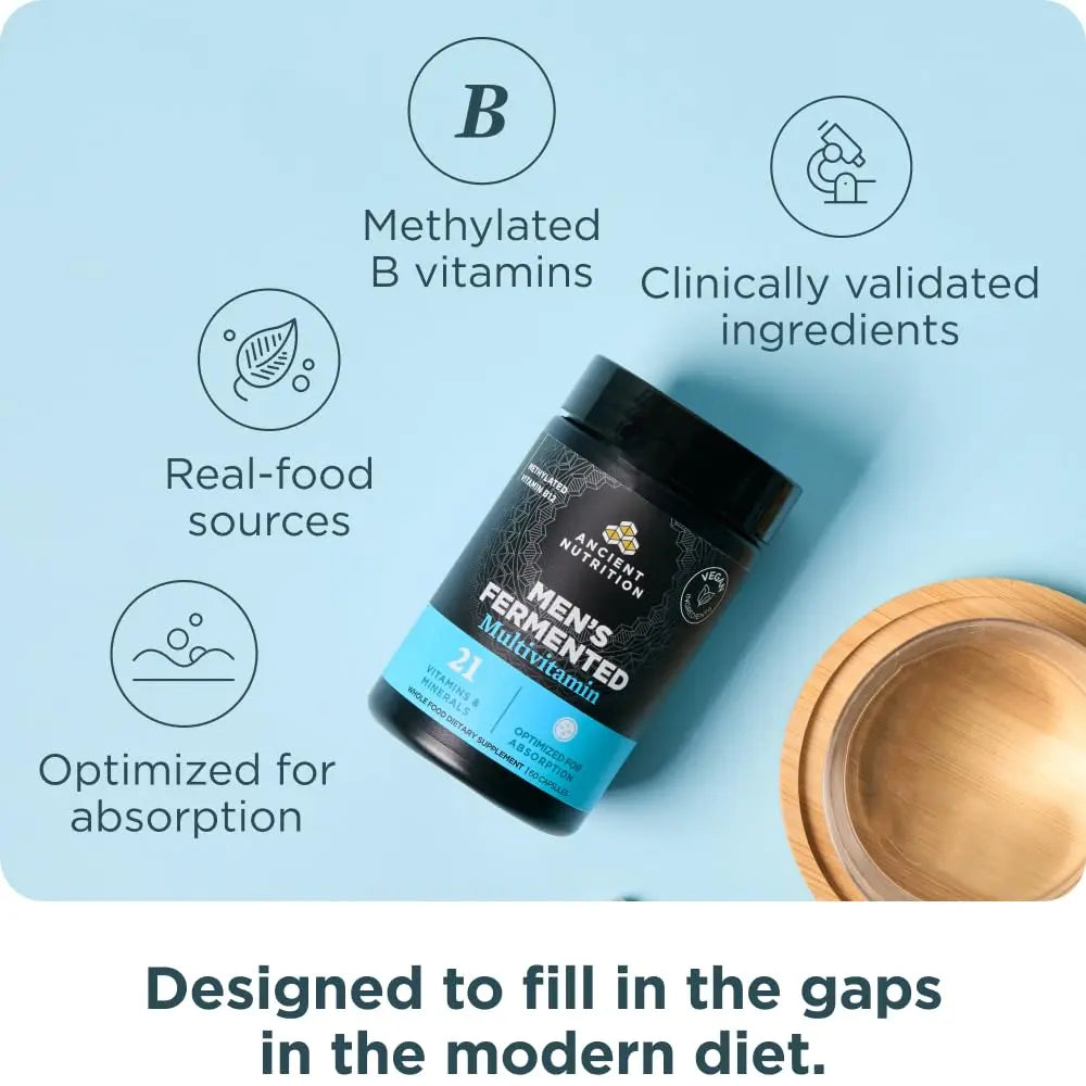 Ancient Nutrition Multivitamin for Men, Men's Fermented Multivitamin with Vitamin A, C, D, E, K, Zinc & Magnesium, Immune Support Ancient Nutrition Au supplements