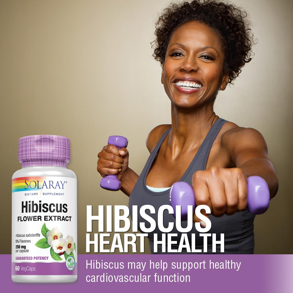 SOLARAY Hibiscus Flower Extract Sabdariffa Supplement - 250 mg, Healthy Cardiovascular Function Support for Men and Women, Non-GMO, Vegan Capsules - 60 Count VegCaps SOLARAY Au supplements