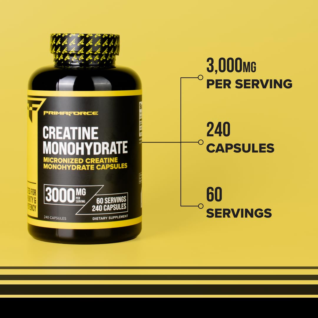 Primaforce Creatine Monohydrate Capsules - 240 Capsules, 3,000mg per Serving, Gluten Free and Non-GMO Primaforce Au supplements